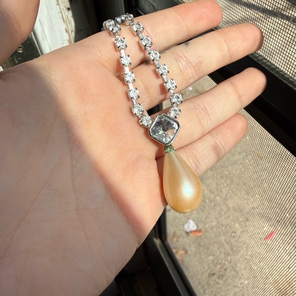 Yves Saint Laurent Jewelry - Yves Saint Laurent Gold Pearl Teardrop Crystal Necklace